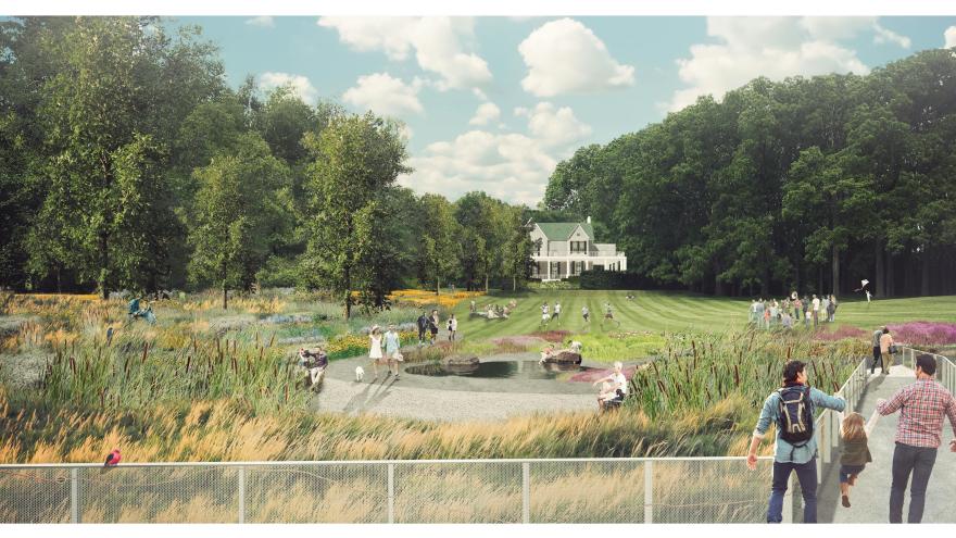 Beautiful greenspace with people enjoying the park