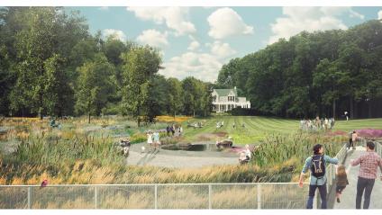 Beautiful greenspace with people enjoying the park