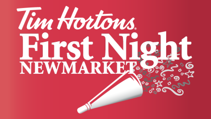 Tim Hortons First Night Newmarket logo on red background.