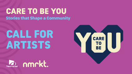 Call for Artists and exhibit name next to large "Care to be You" heart shaped logo