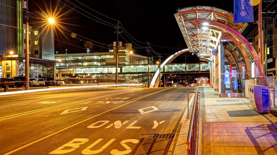Davis Drive Newmarket bus stop at night