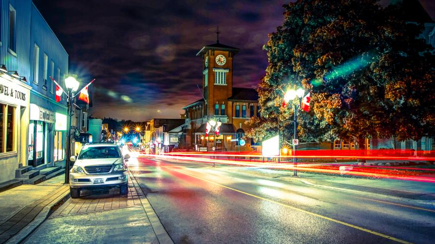 Street photography of main street Newmarket with bright colourful lights