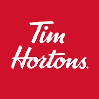 Tim Hortons logo on a red background.