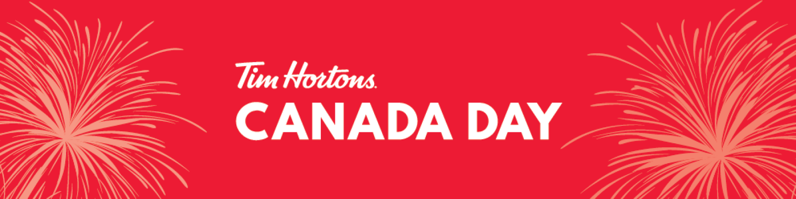 Red banner with fireworks, "Canada Day" in bold white text.