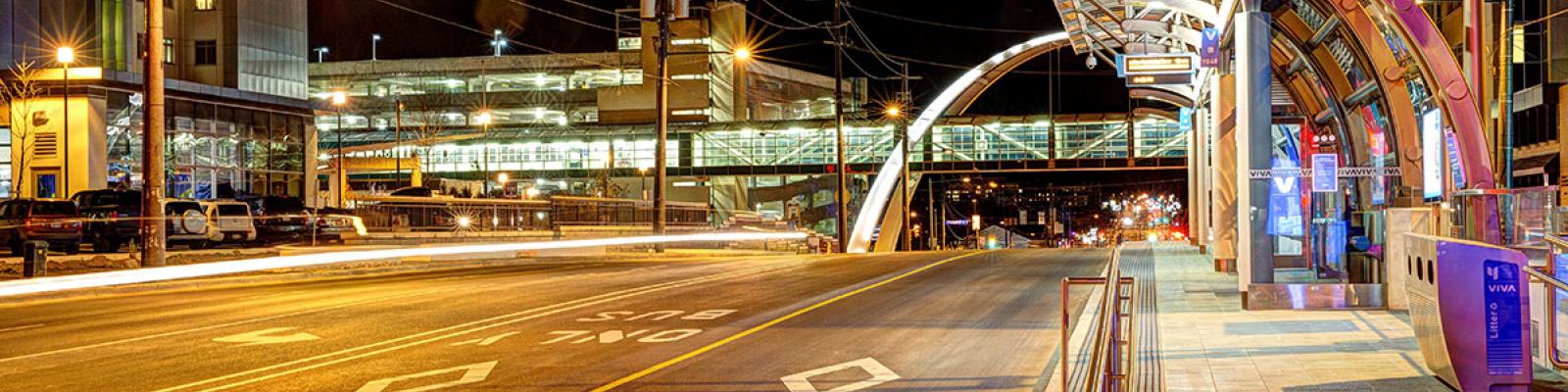 Davis Drive Newmarket bus stop at night