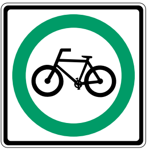 Bicycle route sign with a green circle.