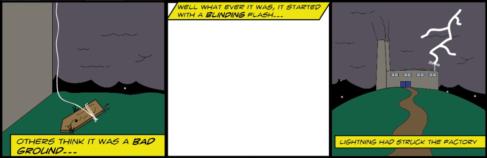 Pathway to stone castle with lightning bolt.