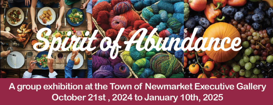 Food and yarn in vibrant colors with text "Spirit of Abundance."