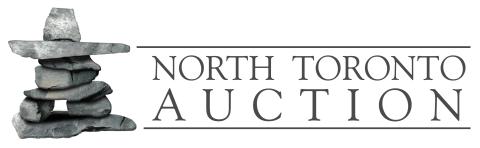 Rock sculpture beside "North Toronto Auction" text logo.
