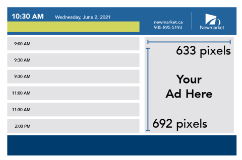 Digital schedule with a placeholder for an ad.