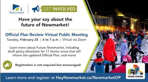 Flyer for a virtual public meeting, with an image of a community ice rink.