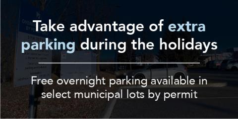 Holiday parking advertisement with a dark background and text.
