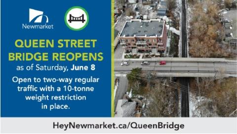Aerial view of Queen Street Bridge with nearby buildings.