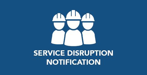 Workers in helmets with "Service Disruption Notification" text.