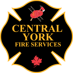 Central York Fire Services logo, black and gold with a maple leaf.