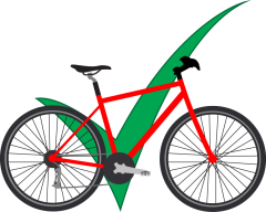 Red bicycle with a green checkmark behind it.