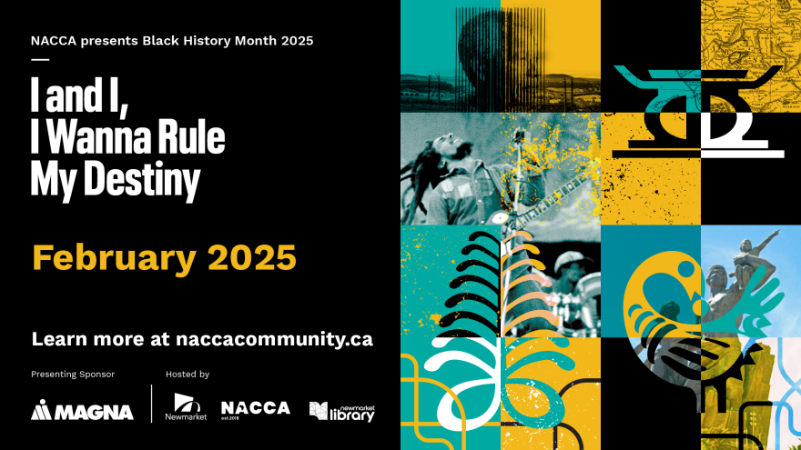 Black History Month 2025 graphic with colorful geometric designs.