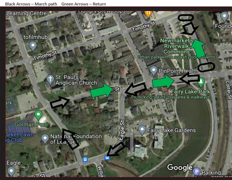Street map with green and black arrows indicating directions.
