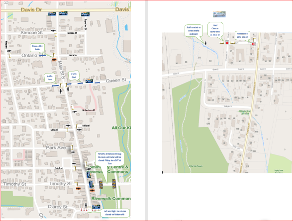 Town map with streets, parks, and labeled landmarks.