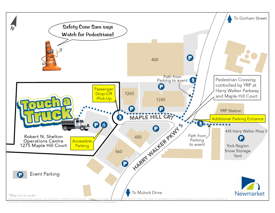 Map showing event locations and parking at a Touch a Truck event.