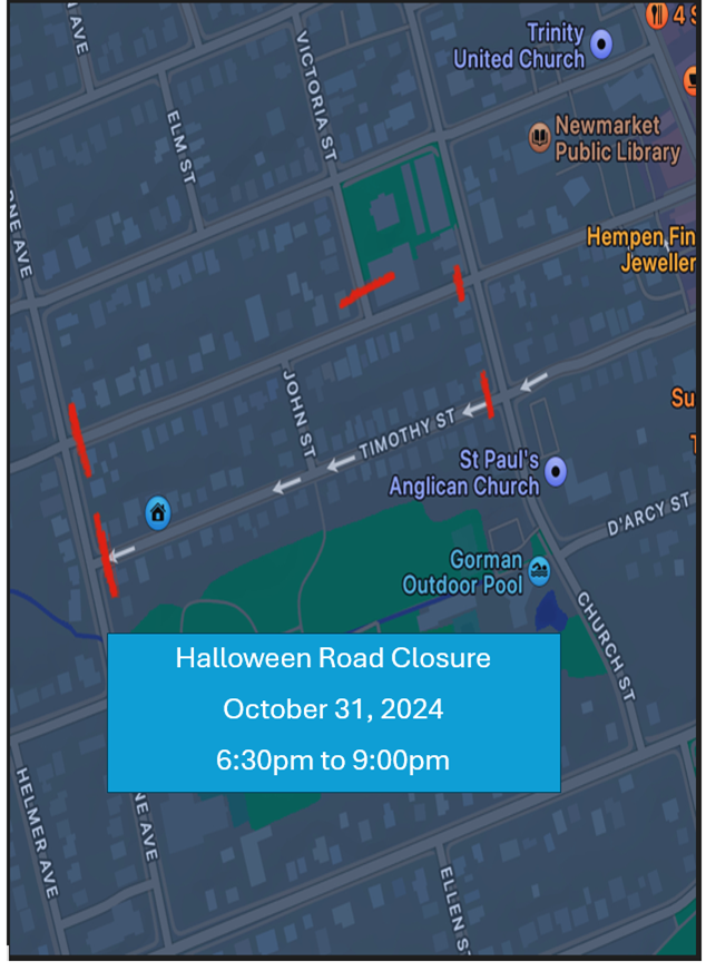 Map of street closures marked in red lines.