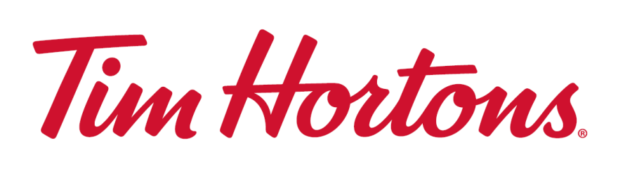 Tim Hortons logo in red script.