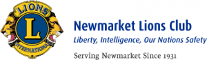Logo showing two lions with "Lions International" emblem, text reads "Newmarket Lions Club."