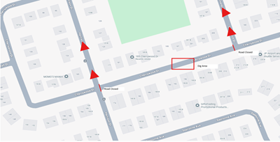 Map showing road closure