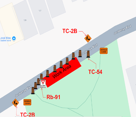 Map showing road closure